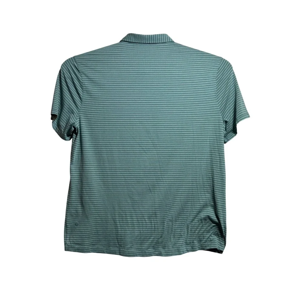 Lululemon Evolution Polo Mens XXL Sage‎ Green White Striped Short Sleeve Shirt